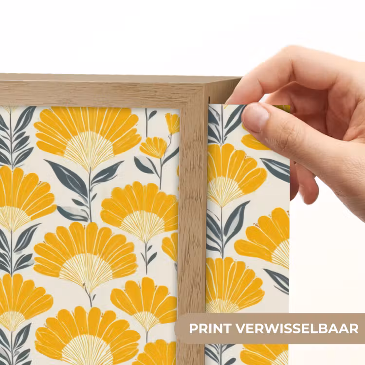 Bloemen - Retro - Botanisch - Okergeel - Grijs Light Box met batterij (Wandlamp) middel 907 -USP_websiteprintNL
