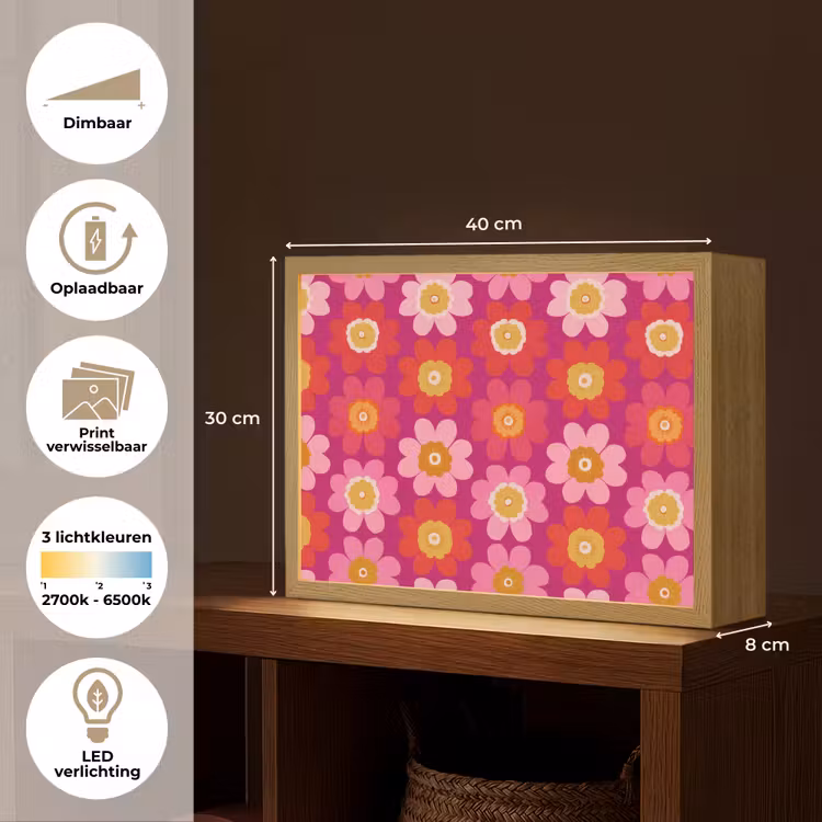 Bloemen - Retro - Kleurrijk Light Box met batterij (Wandlamp) middel 907 -USP_websiteoverzichtNL