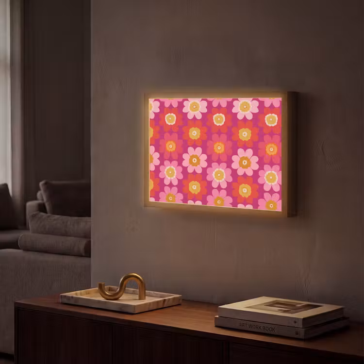Bloemen - Retro - Kleurrijk Light Box met batterij (Wandlamp) middel 907 -sfeer1