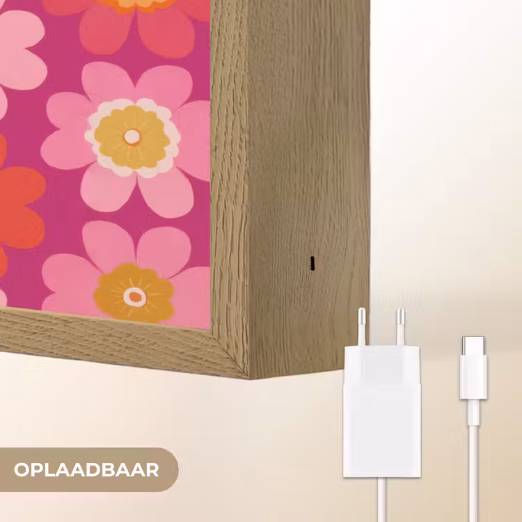 Bloemen - Retro - Kleurrijk Light Box met batterij (Wandlamp) middel 907 -USP_websiteoplaadbaarNL