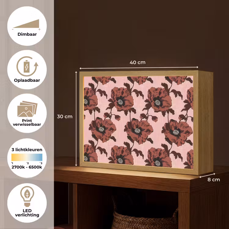 Bloemen - Retro - Rood Light Box met batterij (Wandlamp) middel 907 -USP_websiteoverzichtNL