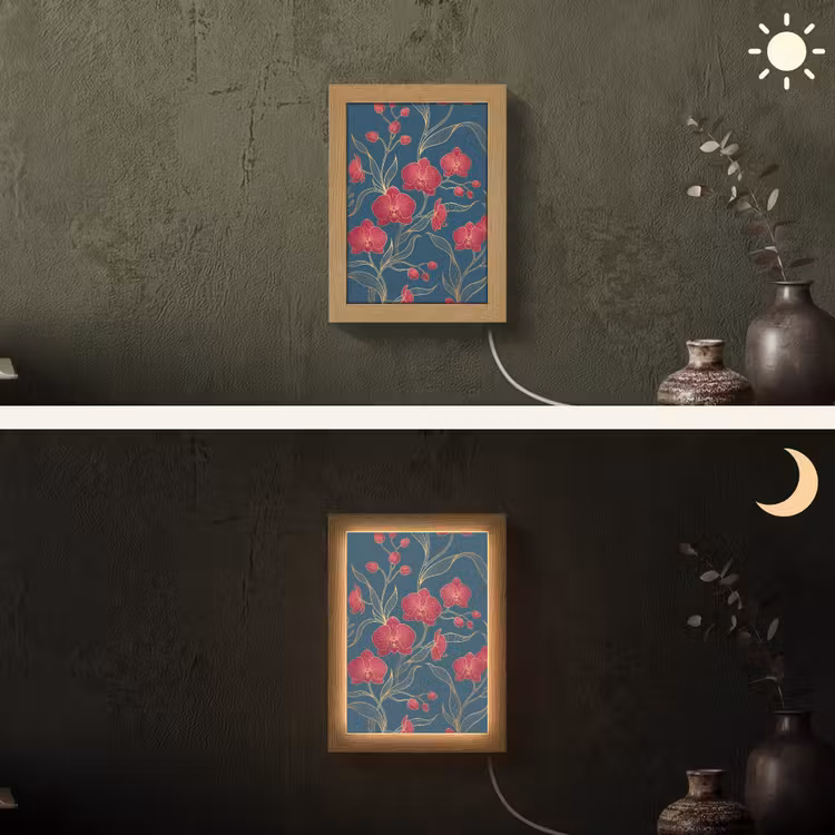 Lightbox - Wandlamp - Bloemen - Rood - Goud - Bloemen - Rood - Goud Light Box met kabel (Wandlamp) klein