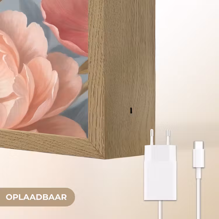 Bloemen - Roze - Beige - Modern - Natuur Light Box met batterij (Wandlamp) middel -USP_websiteoplaadbaarNL