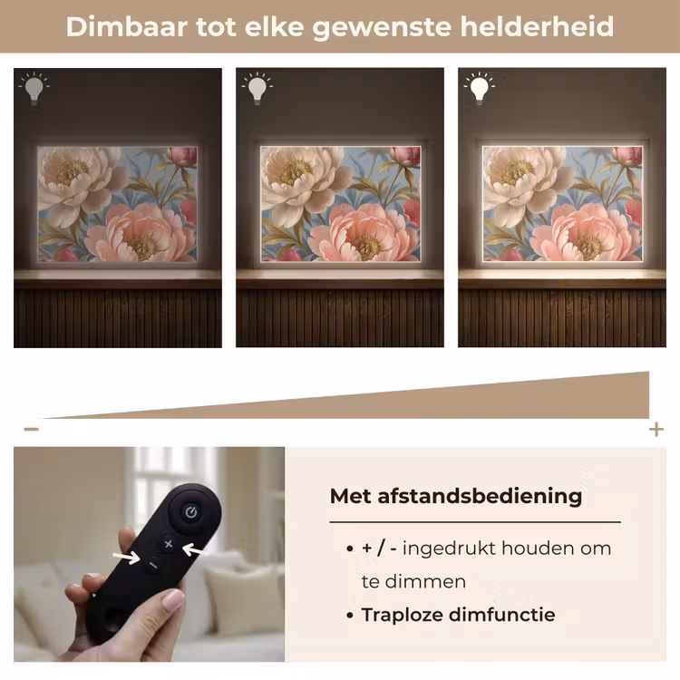 Bloemen - Roze - Beige - Modern - Natuur Light Box met batterij (Wandlamp) middel -USP_dimbaarNL