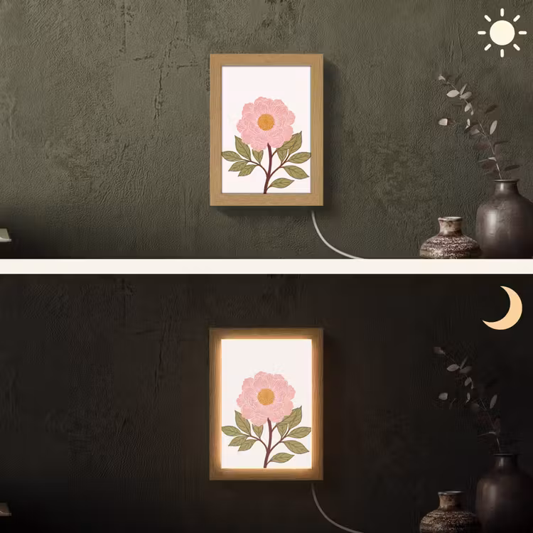 Lightbox - Wandlamp - Bloemen - Roze - Illustratie - Bloemen - Roze - Illustratie Light Box met kabel (Wandlamp) klein