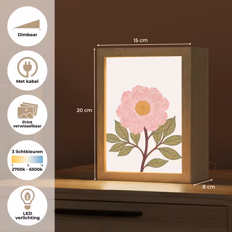 Lightbox - Wandlamp - Bloemen - Roze - Illustratie - Bloemen - Roze - Illustratie Light Box met kabel (Wandlamp) klein
