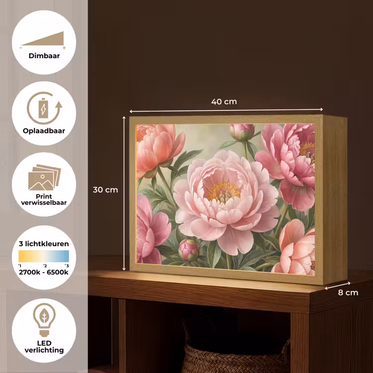 Bloemen - Roze - Klassiek - Gedetailleerd - Natuur Light Box met batterij (Wandlamp) middel -USP_websiteoverzichtNL