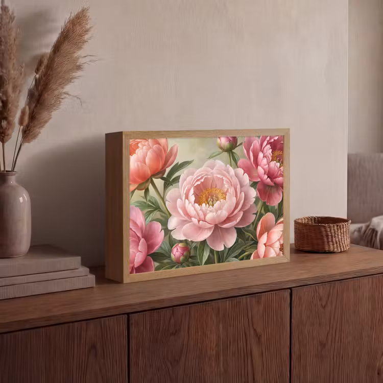 Bloemen - Roze - Klassiek - Gedetailleerd - Natuur Light Box met batterij (Wandlamp) middel -sfeer2