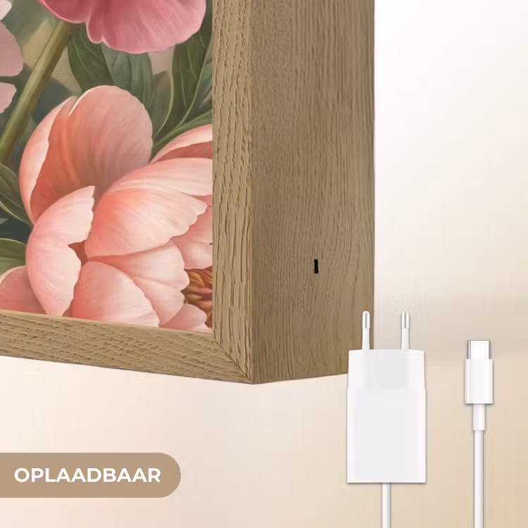 Bloemen - Roze - Klassiek - Gedetailleerd - Natuur Light Box met batterij (Wandlamp) middel -USP_websiteoplaadbaarNL