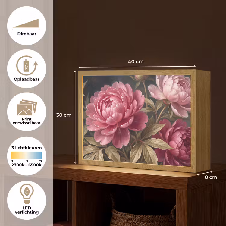 Bloemen - Roze - Klassiek - Natuur Light Box met batterij (Wandlamp) middel -USP_websiteoverzichtNL