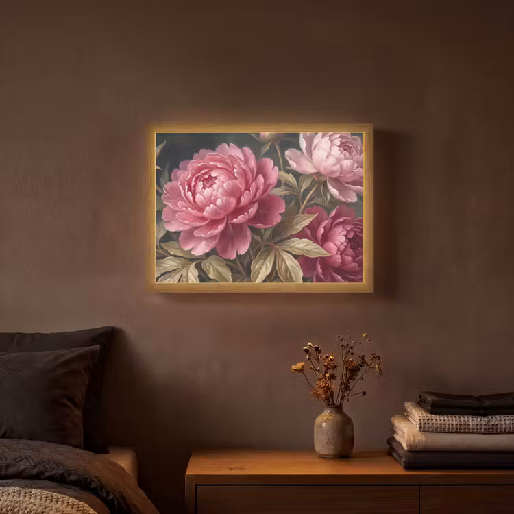 Bloemen - Roze - Klassiek - Natuur Light Box met batterij (Wandlamp) middel -sfeer4
