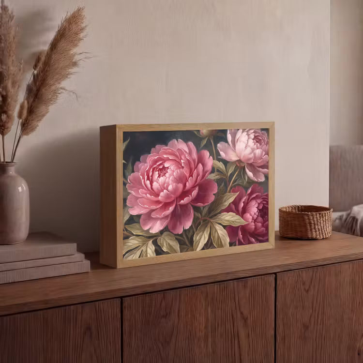 Bloemen - Roze - Klassiek - Natuur Light Box met batterij (Wandlamp) middel -sfeer2