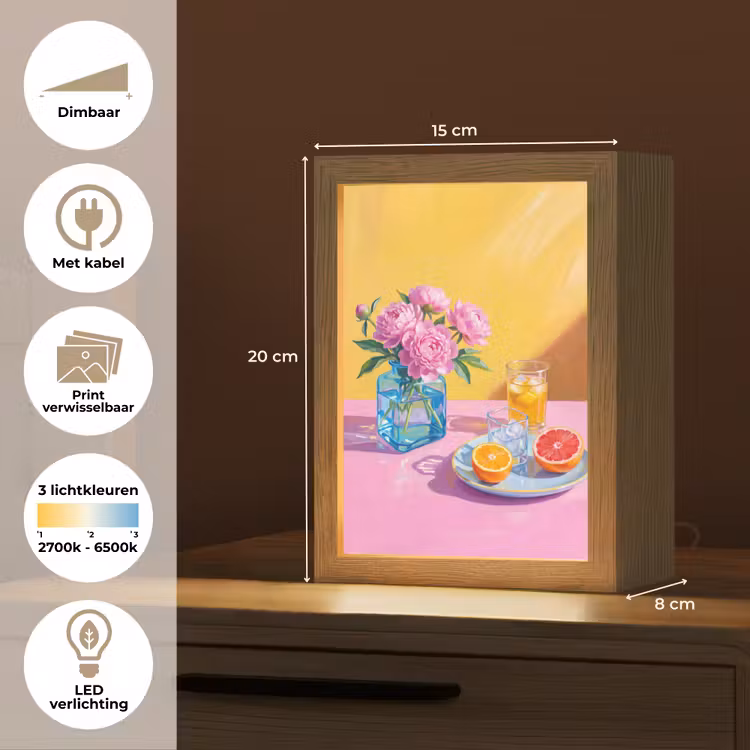 Lightbox - Wandlamp - Bloemen - Roze - Modern - Bloemen - Roze - Modern Light Box met kabel (Wandlamp) klein
