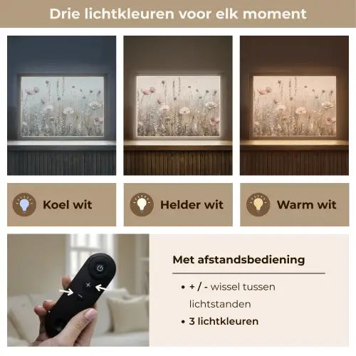 Bloemen - Roze - Modern - Beige Light Box met batterij (Wandlamp) middel -USP_lichtkleurNL