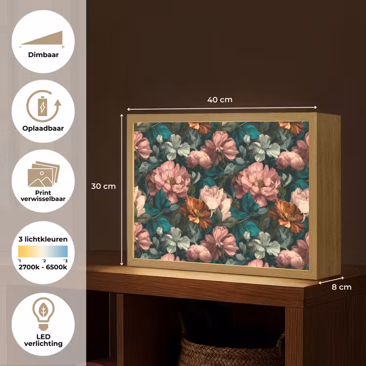 Bloemen - Schilderachtig - Patroon - Roze Light Box met batterij (Wandlamp) middel 907 -USP_websiteoverzichtNL