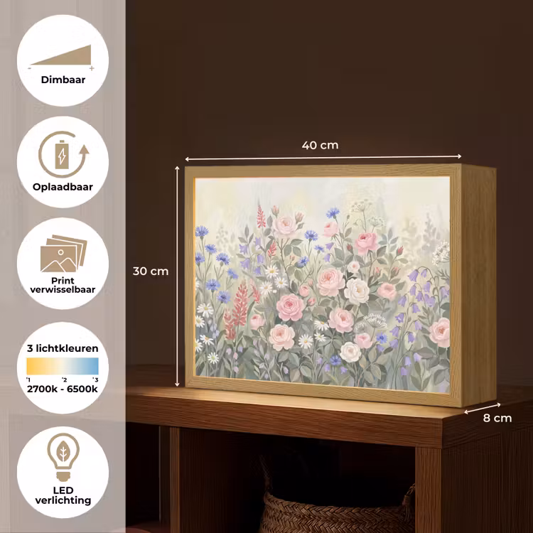 Bloemen - Tuin - Natuur - Kleurrijk Light Box met batterij (Wandlamp) middel -USP_websiteoverzichtNL