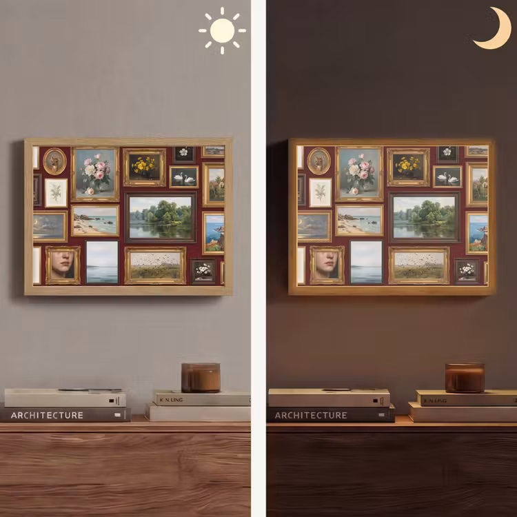 Bloemen - Vaas - Klassiek - Kunst - Rood Light Box met batterij (Wandlamp) middel -sfeer3