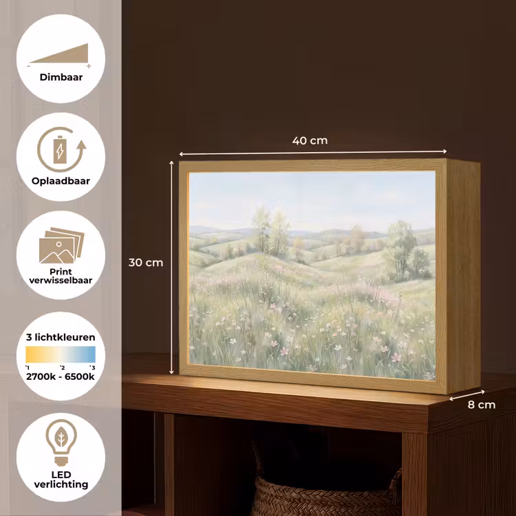 Bloemen veld - Bloemen - Groen Light Box met batterij (Wandlamp) middel -USP_websiteoverzichtNL