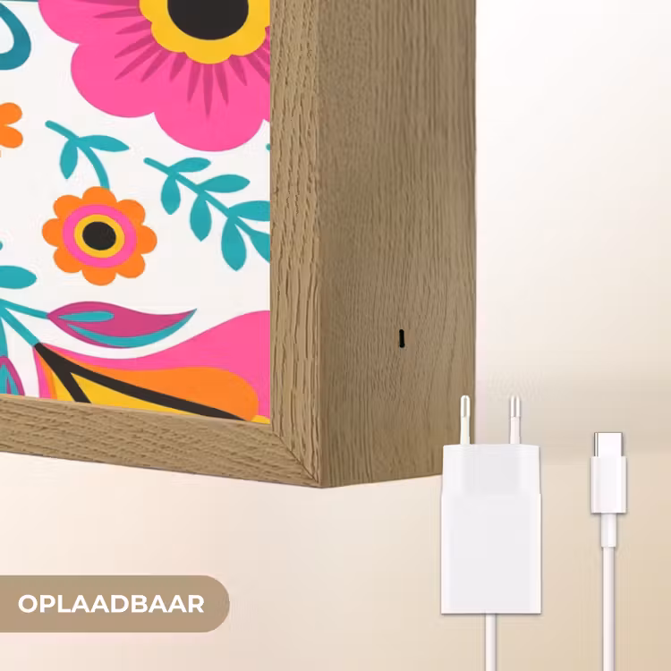 Bloemen - Vogel - Patroon - Kleurrijk - Modern Light Box met batterij (Wandlamp) middel -USP_websiteoplaadbaarNL