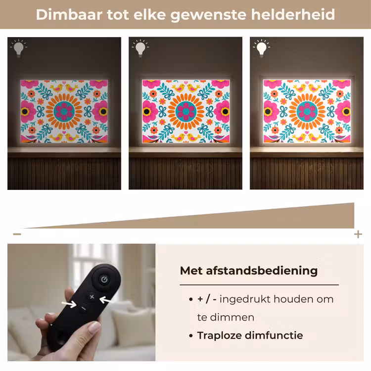 Bloemen - Vogel - Patroon - Kleurrijk - Modern Light Box met batterij (Wandlamp) middel -USP_dimbaarNL