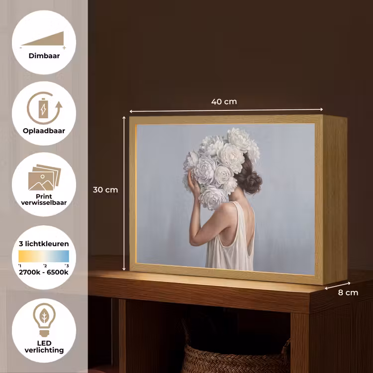 Bloemen - Vrouw - Wit Light Box met batterij (Wandlamp) middel -USP_websiteoverzichtNL