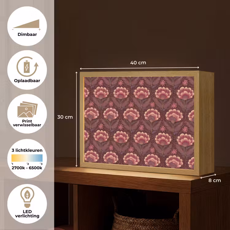 Bloemen - Waaier - Paars Light Box met batterij (Wandlamp) middel 907 -USP_websiteoverzichtNL