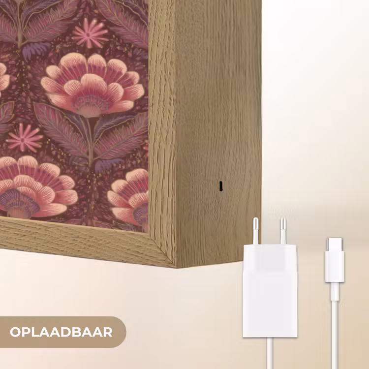 Bloemen - Waaier - Paars Light Box met batterij (Wandlamp) middel 907 -USP_websiteoplaadbaarNL
