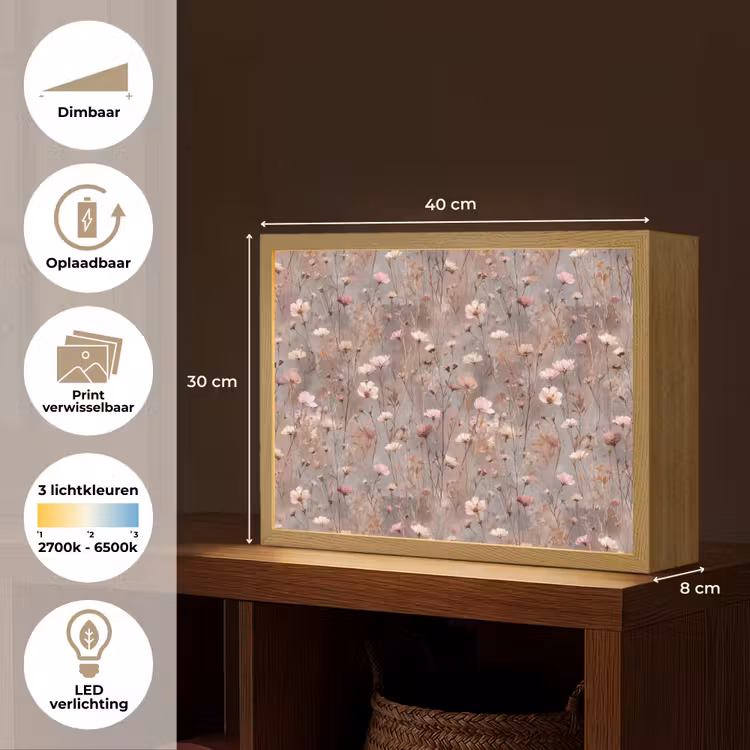 Bloemen - Wild - Pastel Light Box met batterij (Wandlamp) middel 907 -USP_websiteoverzichtNL