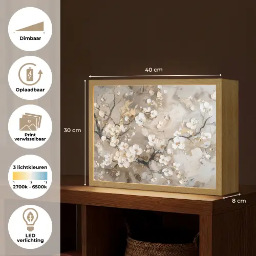 Bloemen - Wit - Goud - Beige - Luxe Light Box met batterij (Wandlamp) middel -USP_websiteoverzichtNL