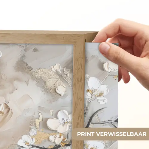 Bloemen - Wit - Goud - Beige - Luxe Light Box met batterij (Wandlamp) middel -USP_websiteprintNL