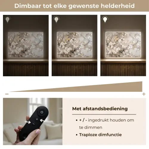 Bloemen - Wit - Goud - Beige - Luxe Light Box met batterij (Wandlamp) middel -USP_dimbaarNL