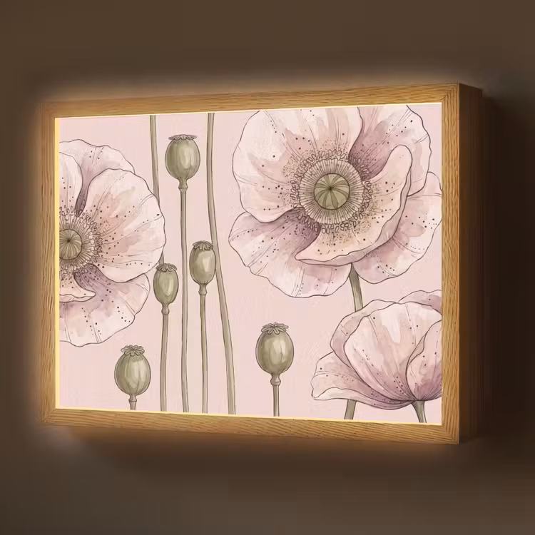 Bloemen - Zomer - Natuur - Aquarel - Roze Light Box met batterij (Wandlamp) middel -z3d_website