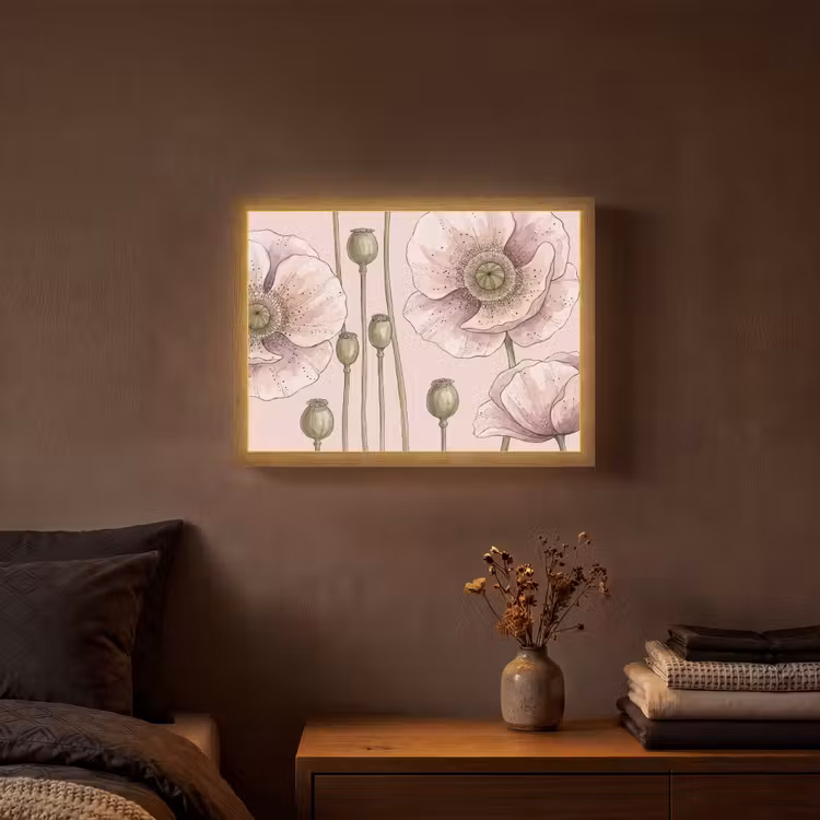 Bloemen - Zomer - Natuur - Aquarel - Roze Light Box met batterij (Wandlamp) middel -sfeer4