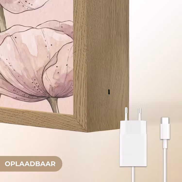 Bloemen - Zomer - Natuur - Aquarel - Roze Light Box met batterij (Wandlamp) middel -USP_websiteoplaadbaarNL