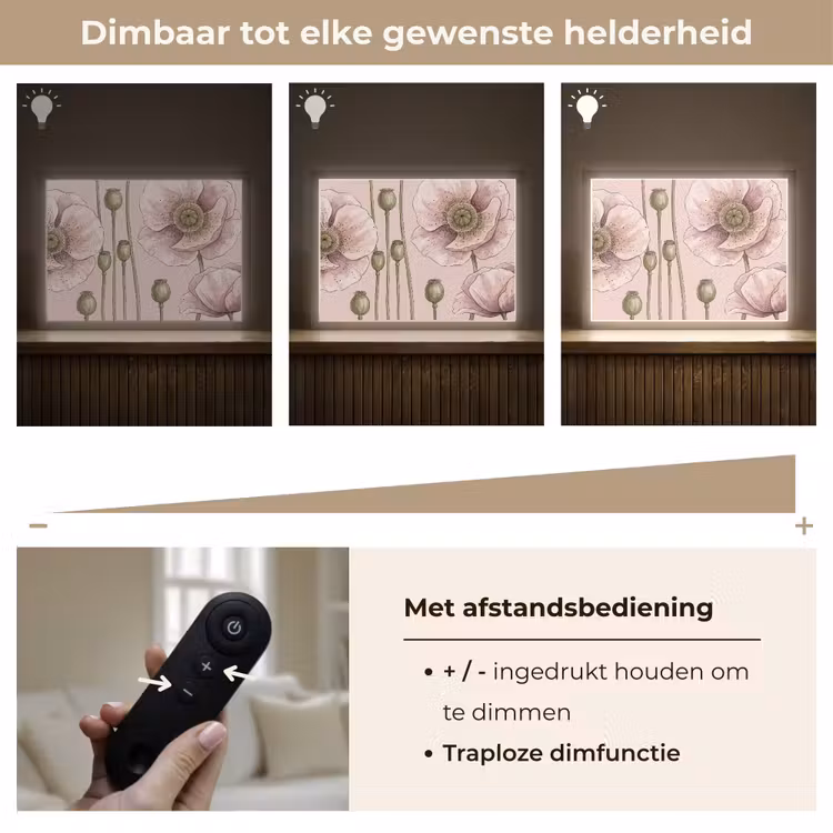 Bloemen - Zomer - Natuur - Aquarel - Roze Light Box met batterij (Wandlamp) middel -USP_dimbaarNL