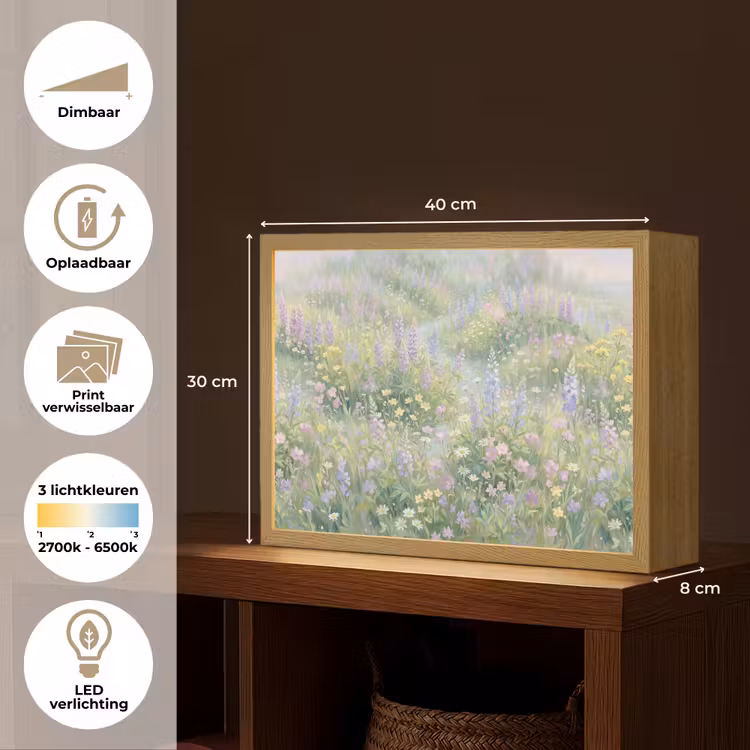 Bloemenveld - Heuvels - Kleurrijk Light Box met batterij (Wandlamp) middel -USP_websiteoverzichtNL