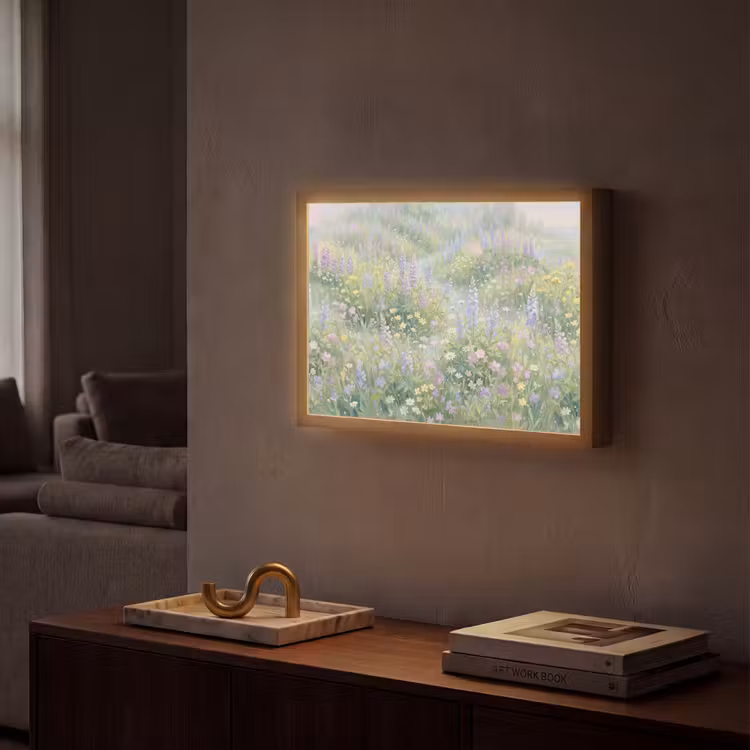 Bloemenveld - Heuvels - Kleurrijk Light Box met batterij (Wandlamp) middel -sfeer1