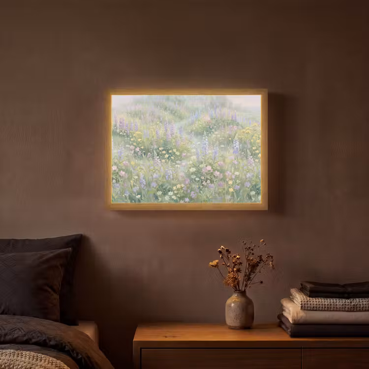 Bloemenveld - Heuvels - Kleurrijk Light Box met batterij (Wandlamp) middel -sfeer4