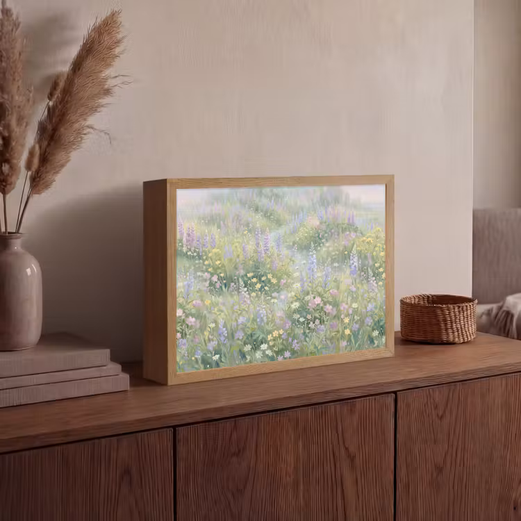 Bloemenveld - Heuvels - Kleurrijk Light Box met batterij (Wandlamp) middel -sfeer2