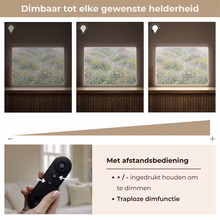 Bloemenveld - Heuvels - Kleurrijk Light Box met batterij (Wandlamp) middel -USP_dimbaarNL