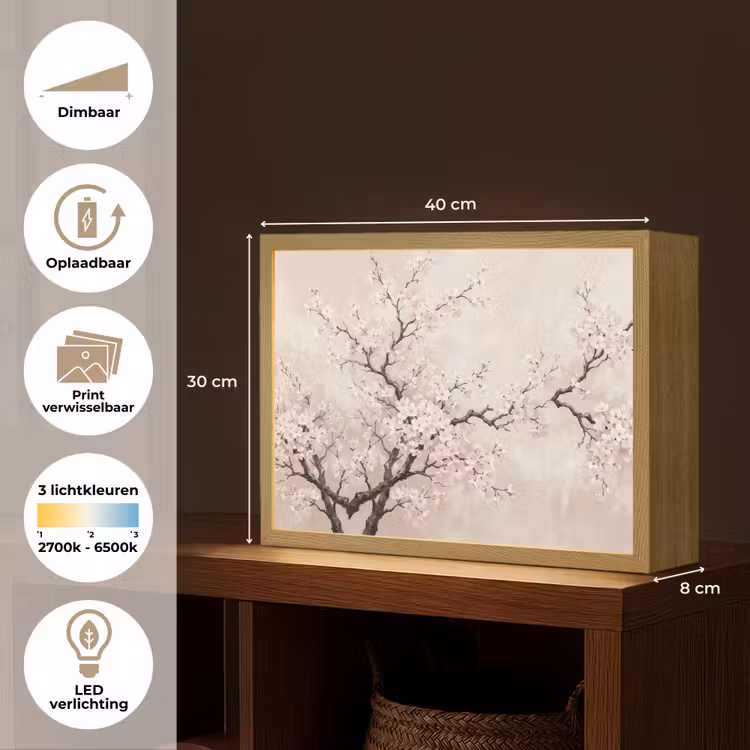 Bloesem - Illustratie - Taupe Light Box met batterij (Wandlamp) middel -USP_websiteoverzichtNL