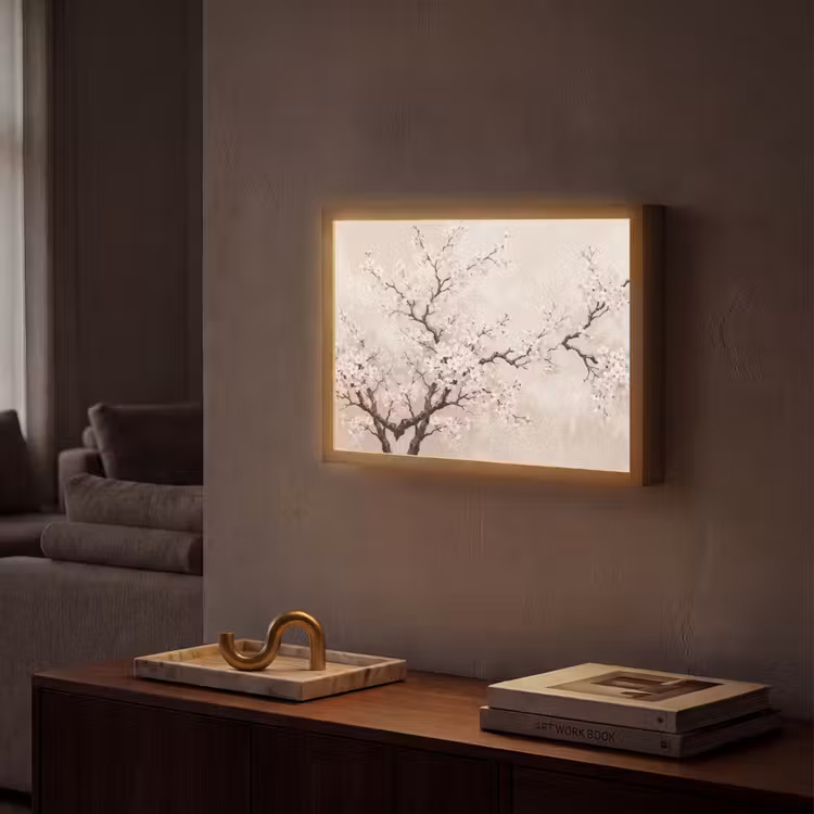 Bloesem - Illustratie - Taupe Light Box met batterij (Wandlamp) middel -sfeer1