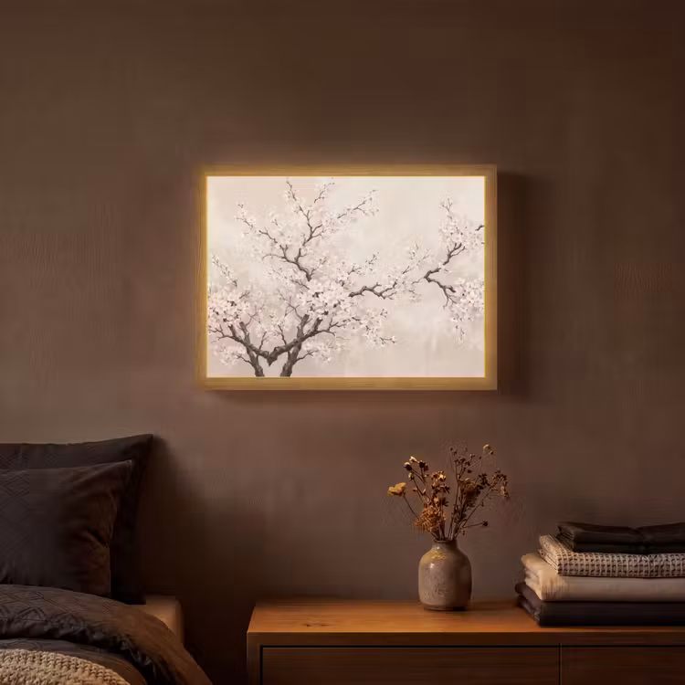 Bloesem - Illustratie - Taupe Light Box met batterij (Wandlamp) middel -sfeer4