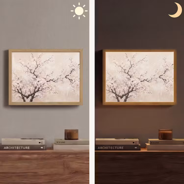 Bloesem - Illustratie - Taupe Light Box met batterij (Wandlamp) middel -sfeer3