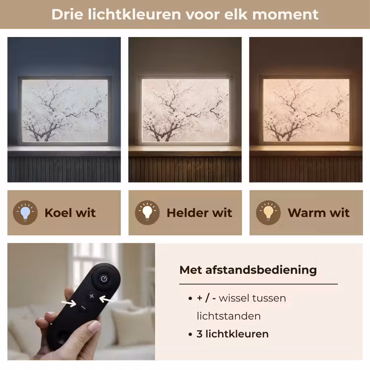 Bloesem - Illustratie - Taupe Light Box met batterij (Wandlamp) middel -USP_lichtkleurNL