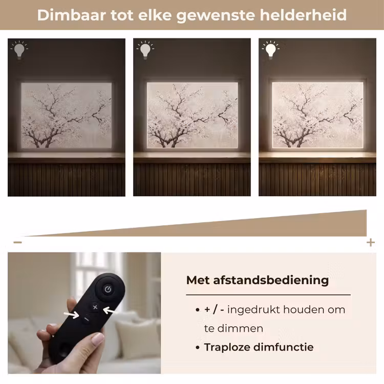 Bloesem - Illustratie - Taupe Light Box met batterij (Wandlamp) middel -USP_dimbaarNL