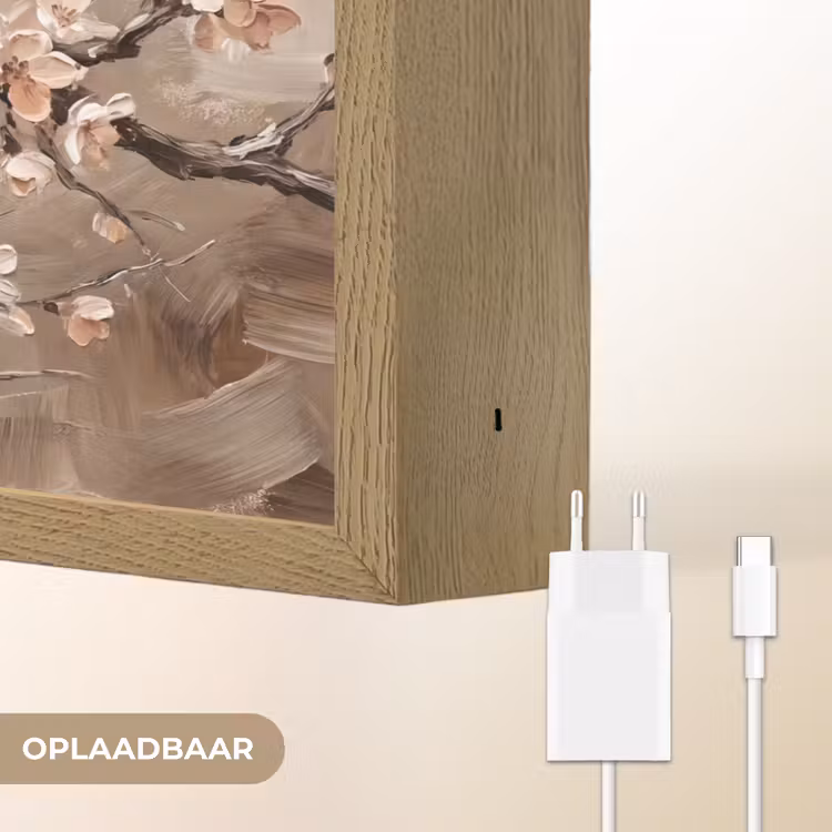 Bloesem - Takken - Schilderij - Beige - Serene Light Box met batterij (Wandlamp) middel -USP_websiteoplaadbaarNL