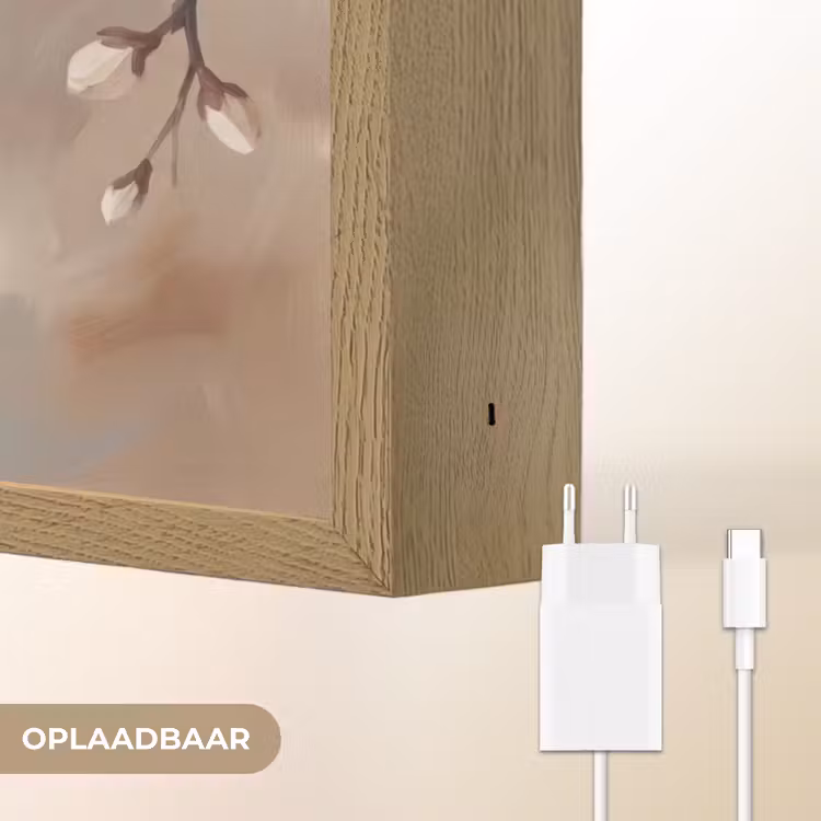 Bloesem - Takken - Schilderij - Beige - Serene Light Box met batterij (Wandlamp) middel -USP_websiteoplaadbaarNL