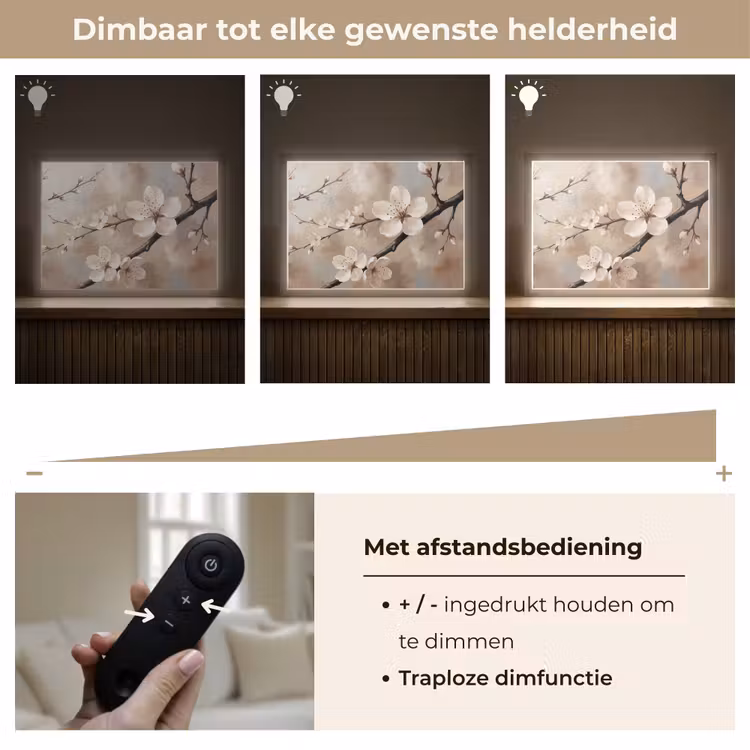 Bloesem - Takken - Schilderij - Beige - Serene Light Box met batterij (Wandlamp) middel -USP_dimbaarNL
