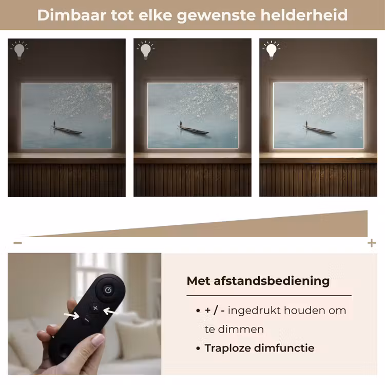 Bloesems - Minimalistisch - Wateroppervlak - Boot Light Box met batterij (Wandlamp) middel -USP_dimbaarNL